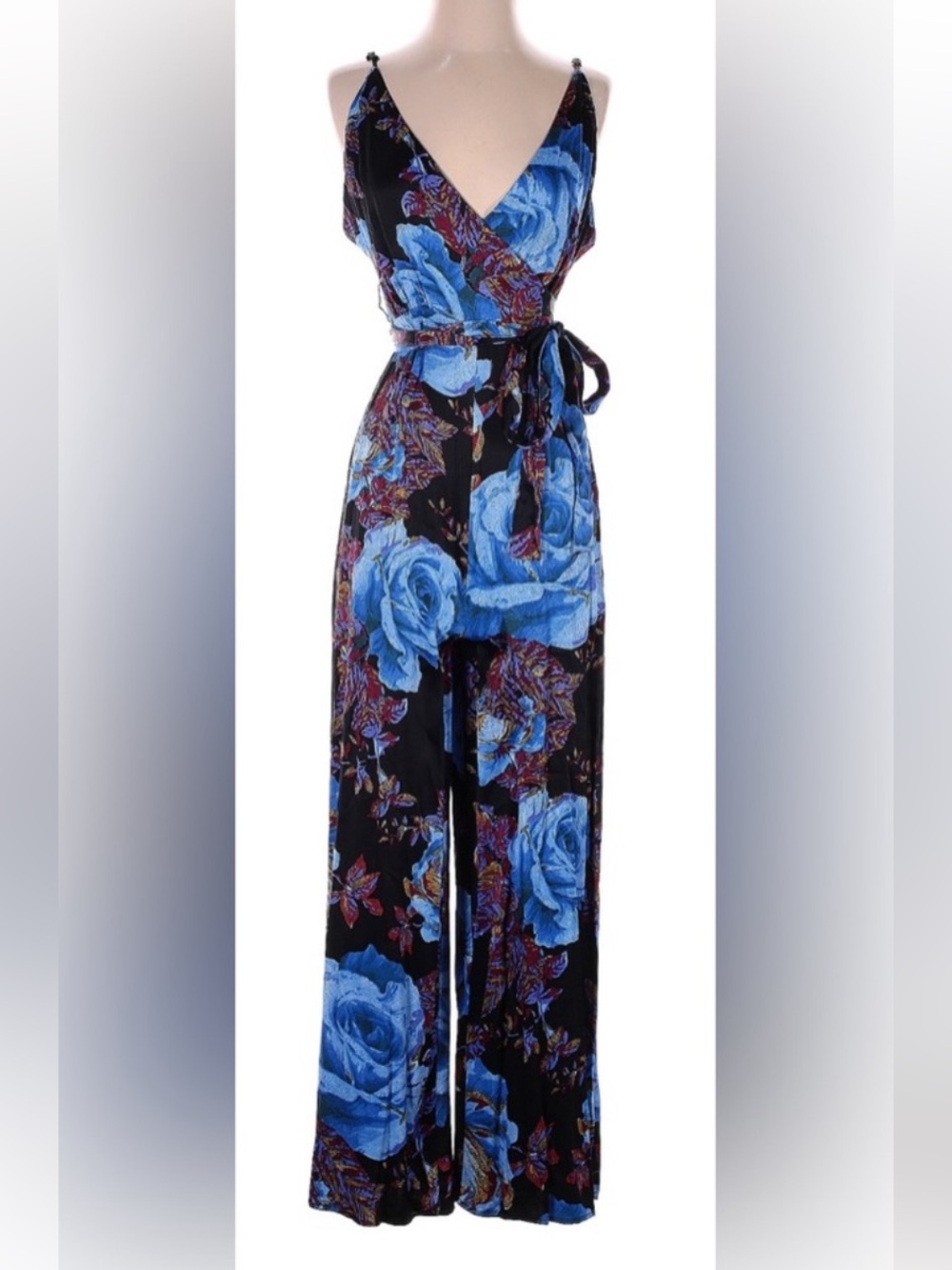 Free People Cabbage Rose Floral Wide Leg Jumpsuit Sz 12
